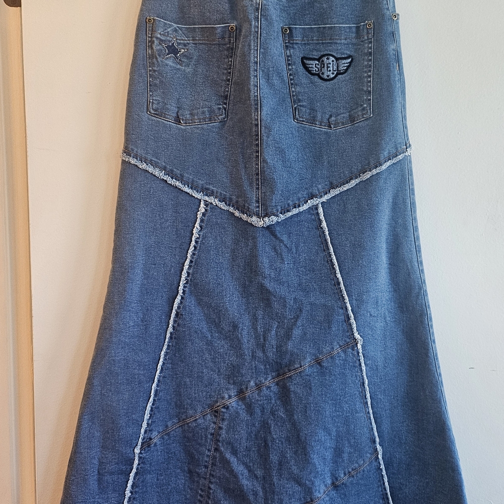 Spell Denim Maxi Skirt with Contrast Stitching - Picture 3 of 4